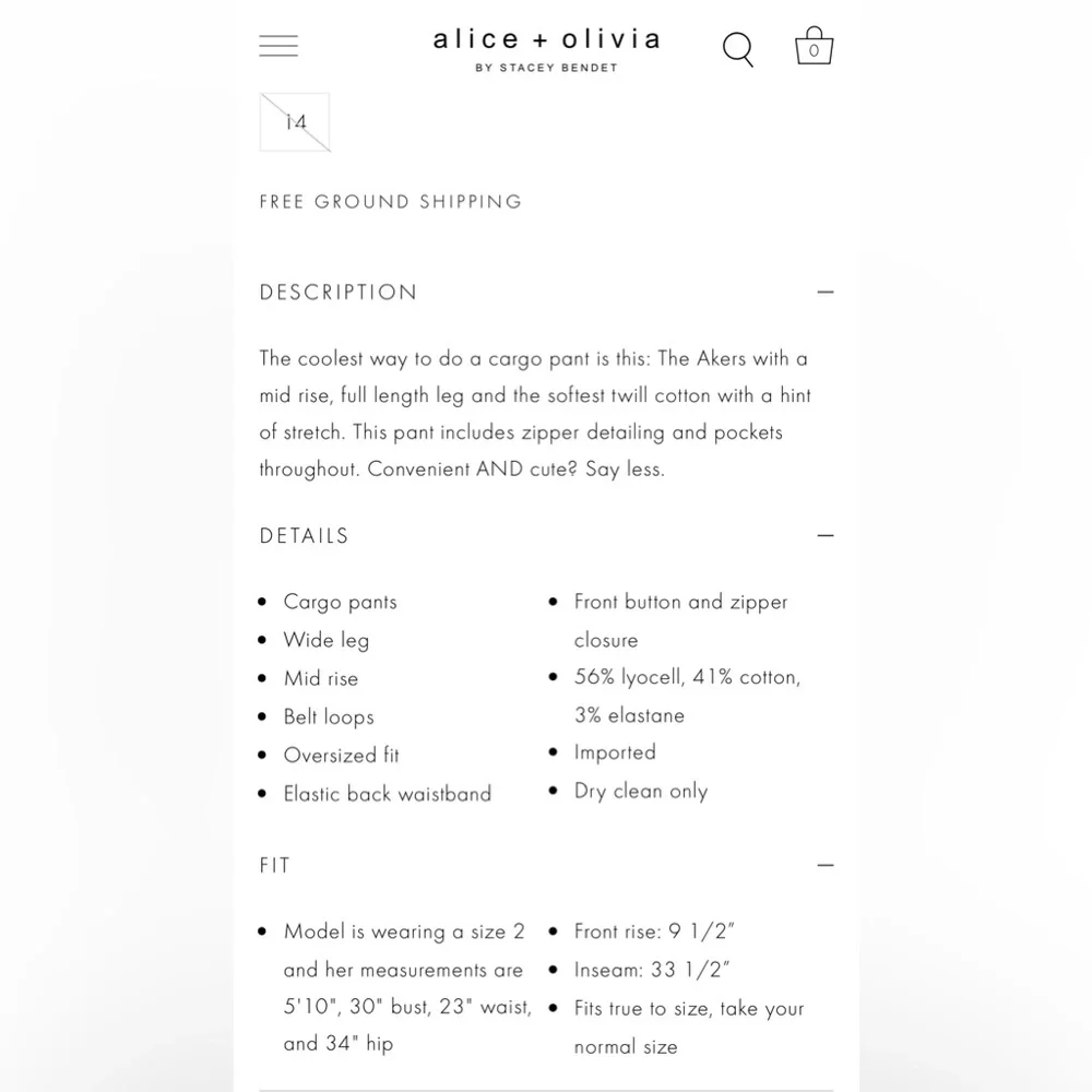 🆕 Alice + Olivia AKERS OVERSIZED CARGO PANT COLOR Black Sz 6 - Picture 7 of 16